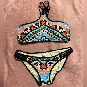 Seafolly Multicolor Aztec Bandeau Bikini with Black Trim